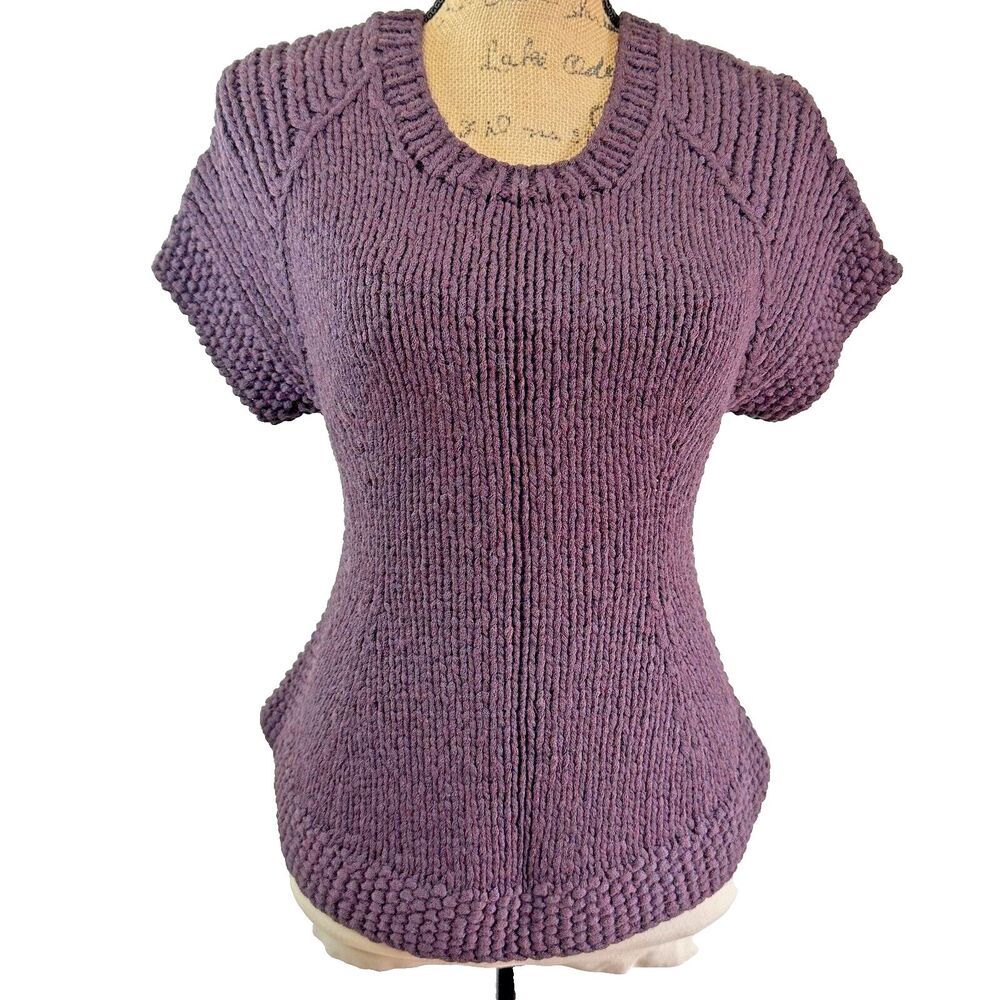 Theyskens' Theory Women's Purple Cap Sleeve Round Neck Knit Sweater Sz S/M